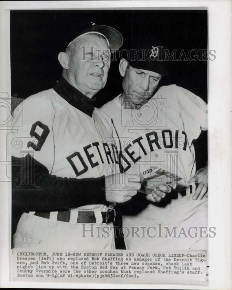 Press Photo Poster painting Detroit's Charlie Dressen and Bob Swift at Boston's Fenway Park