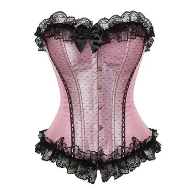 Plus Size Pink/Red Satin Lace Trim Overbust Corset Bustiers PE077
