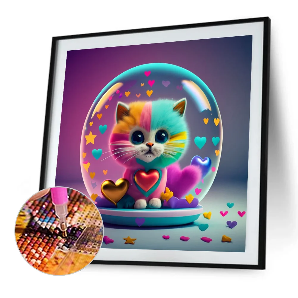 Partial AB Diamond Painting - Full Round Drill - Love Colourful Cat(Canvas|35*35cm)