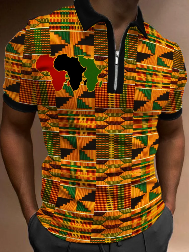 BrosWear Men's Africa Maps Ethnic Kente Polo Shirt