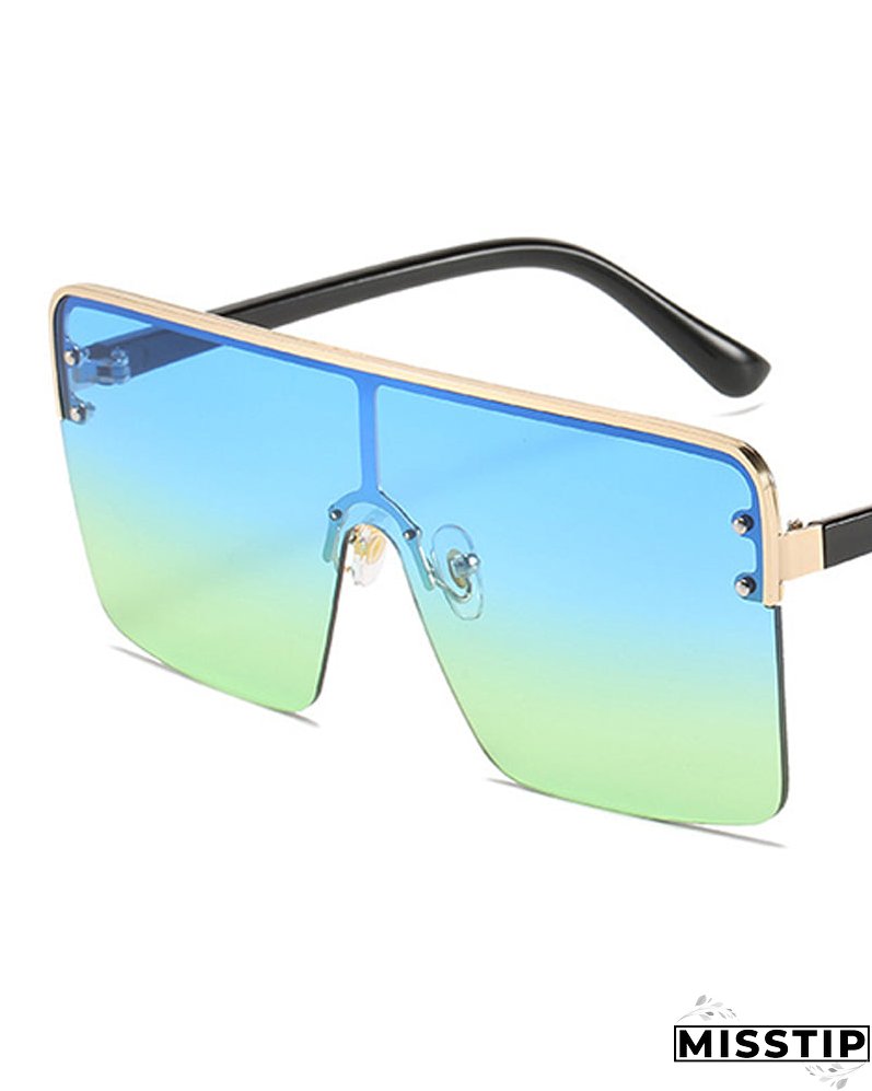 1Pair Half Metal Frame Ombre Lens Flat Top Sunglasses