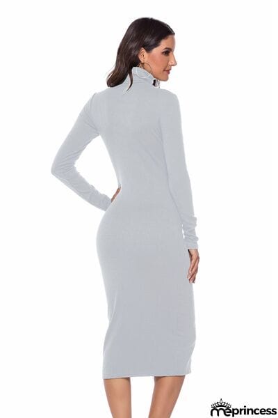 Ribbed Turtleneck Long Sleeve Dress