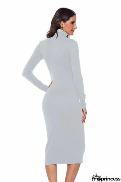 Ribbed Turtleneck Long Sleeve Dress