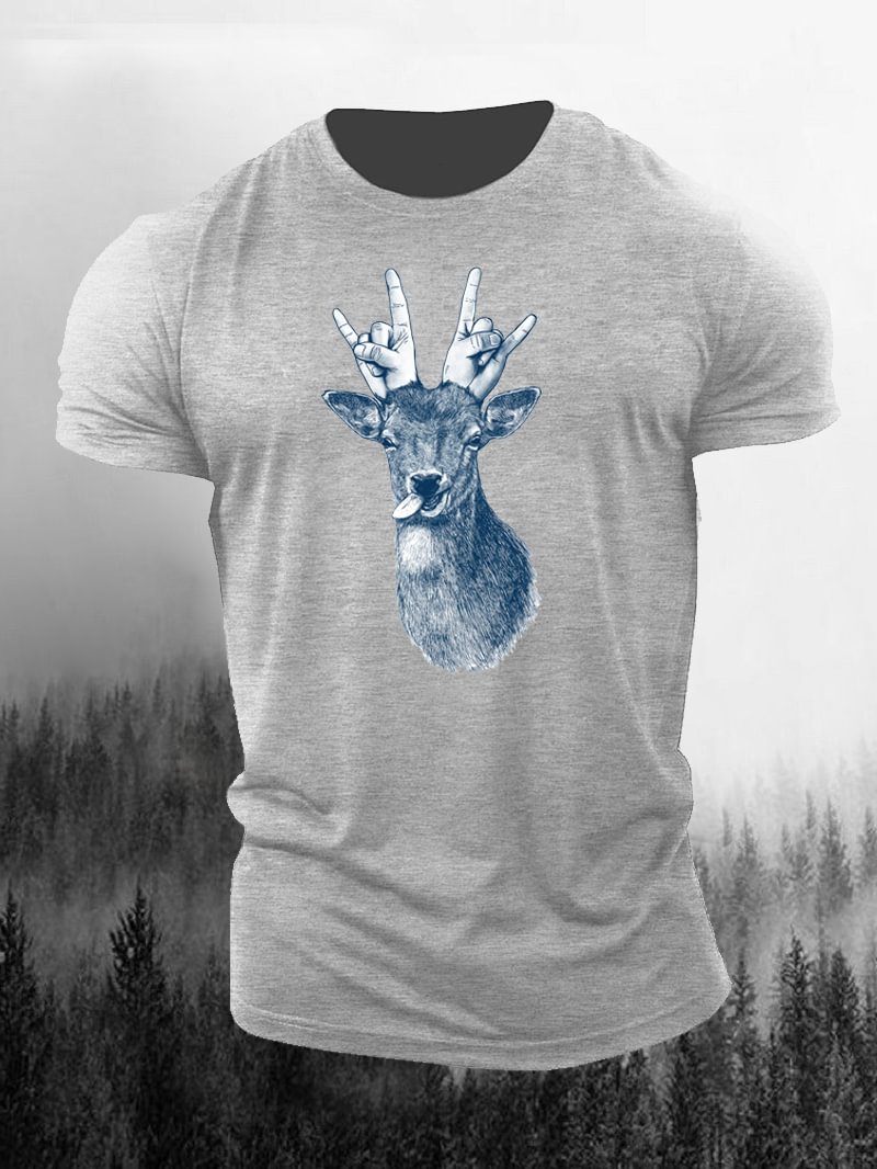 Creative Deer Pattern Printed Men's T-Shirt in  mildstyles
