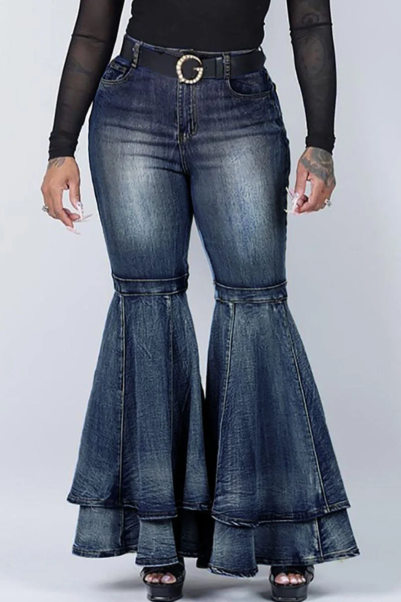 Casual Street Solid Patchwork High Waist Boot Cut Denim Jeans