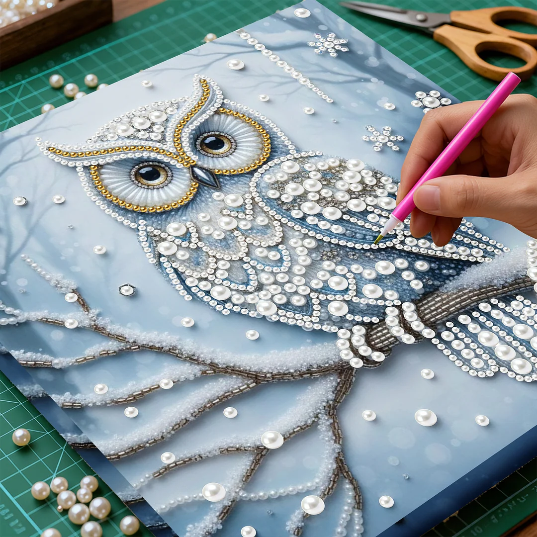 Owl - DIY Pearl Diamond Art Kit With Frame 25*25cm