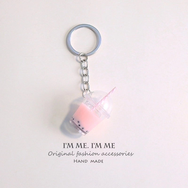 Minimalist Milk Tea Plastic Bag Pendant Keychain