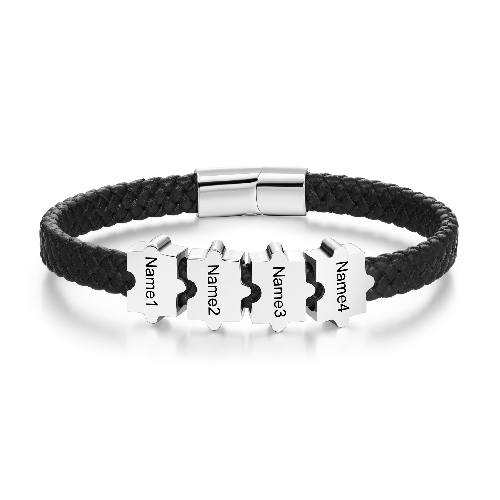 Custom Family Puzzle Bracelet Engrave 4 Names Leather Bracelet Father's Day Gifts for Dad-Jessemade AU