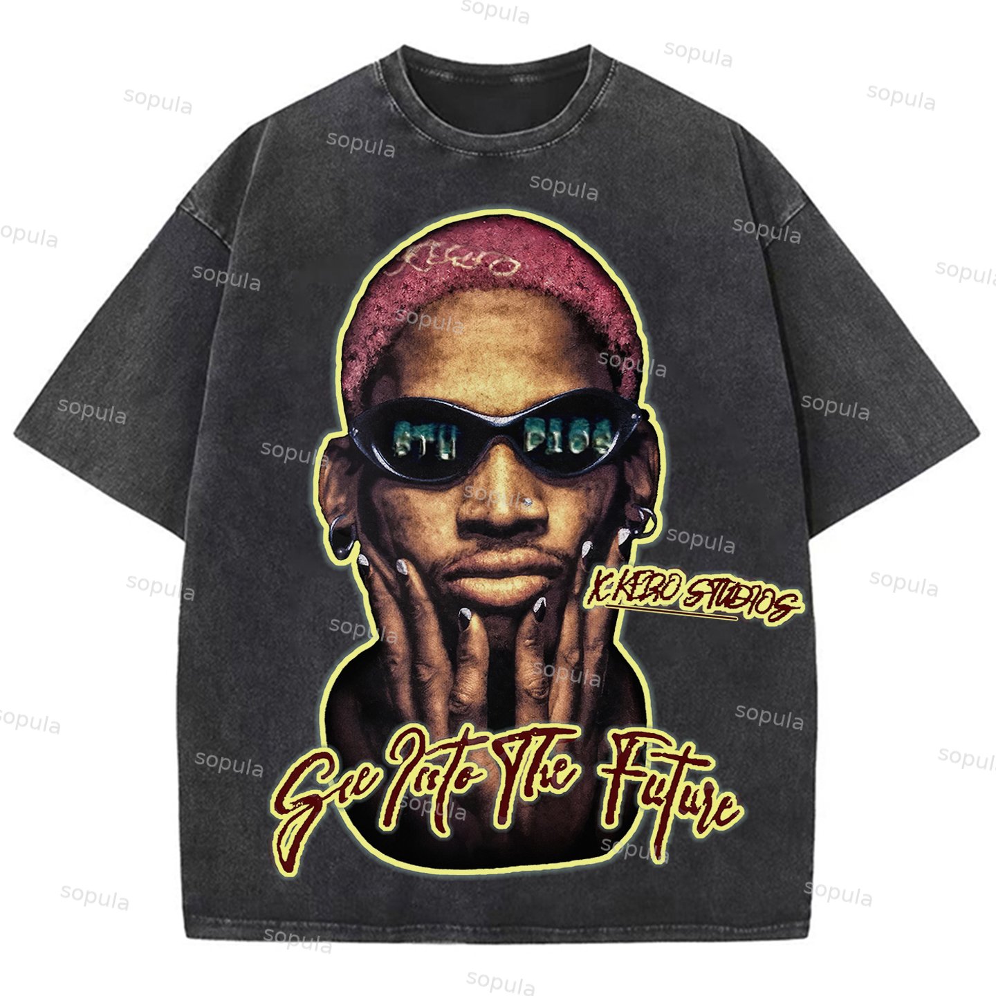 Sopula Vintage Into The Future Portrait Graphic Washed Cotton T-Shirt - Sopula｜Premium Graphic Tees & Graphic Clothing