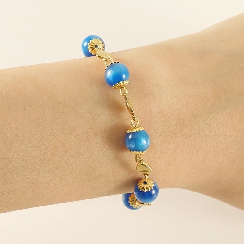 Retro Round 304 Stainless Steel 18K Gold Plated Beads Bracelets In Bulk