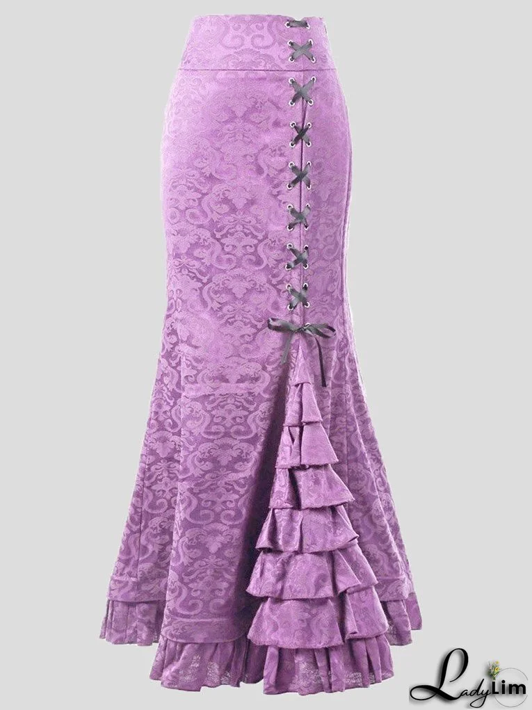 Women's Skirts Tie-Up Ruffled Fishtail Wrap-Hip Skirt