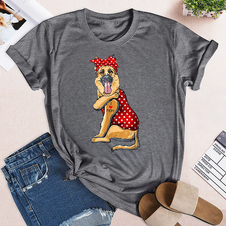 I Love Mom,Tattoo Shepherd Dog T-Shirt-03355#537777