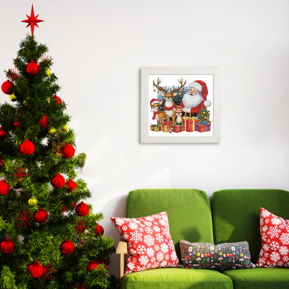 5D DIY Partial Special Shaped Drill Diamond Painting Xmas Santa Claus 22.8x22.8cm【With Frame】