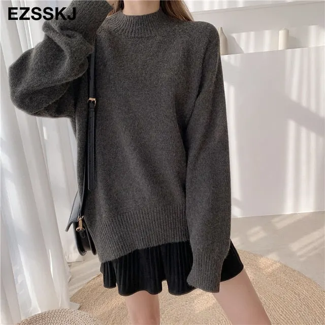 casual thick big Autumn Winter o-neck oversize Sweater Pullover Women warm chic female loose cashmere Basic wool Sweaters pull