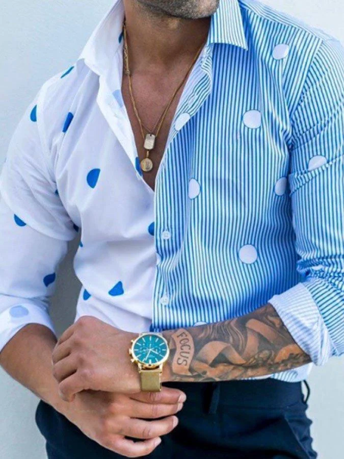 Polka dot stripe print long-sleeved shirt