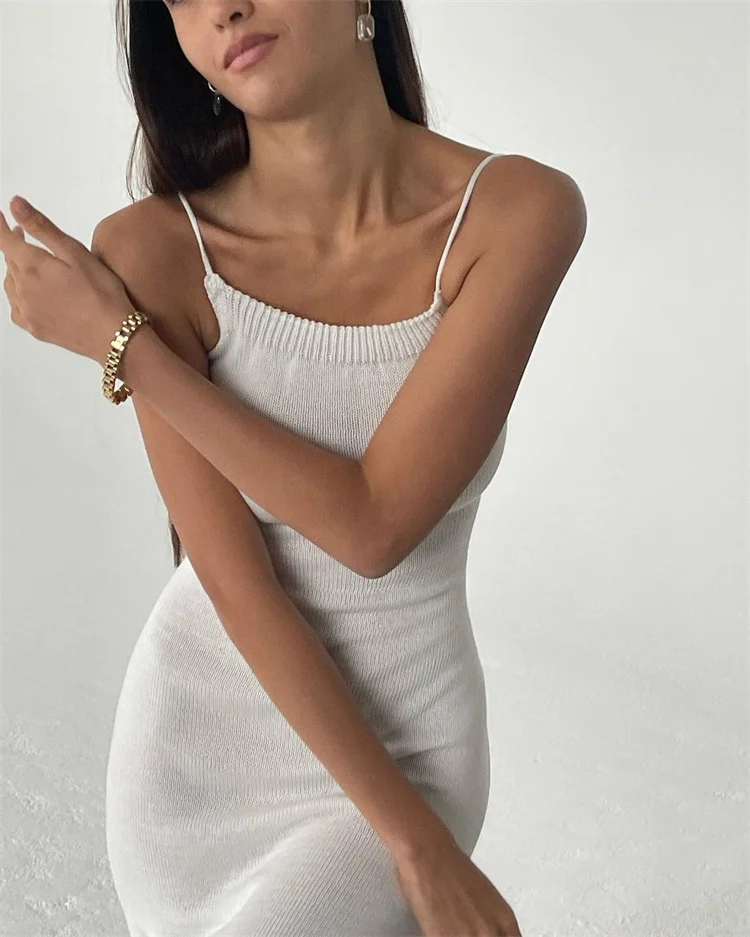 Uveng Uveng Tight Knit Dress 2023 Summer New Sexy Open-Fork Temperament Sling Dress