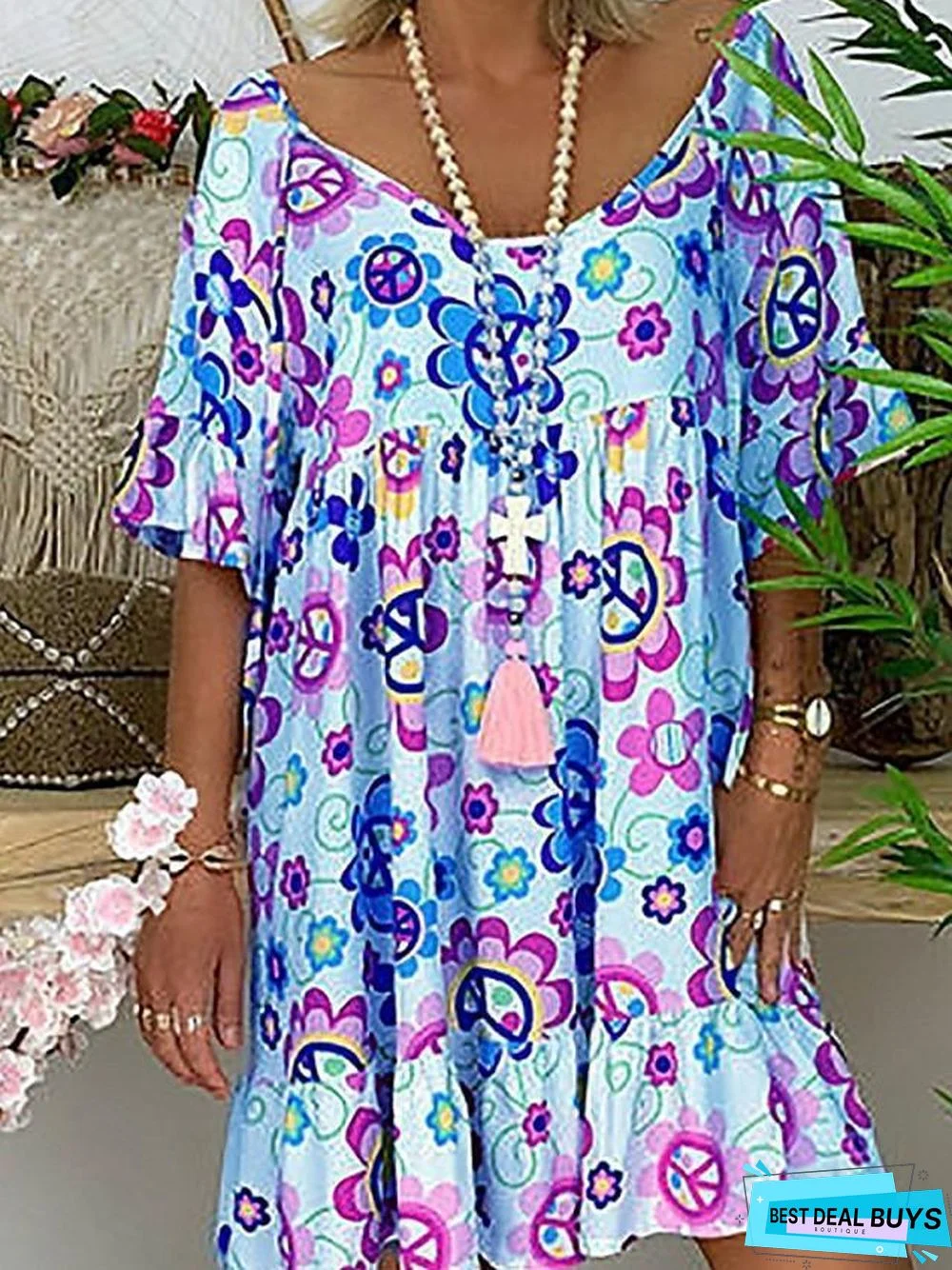 Women's Shift Dress Knee Length Dress Short Sleeve Print Hot White Red Green Light Blue