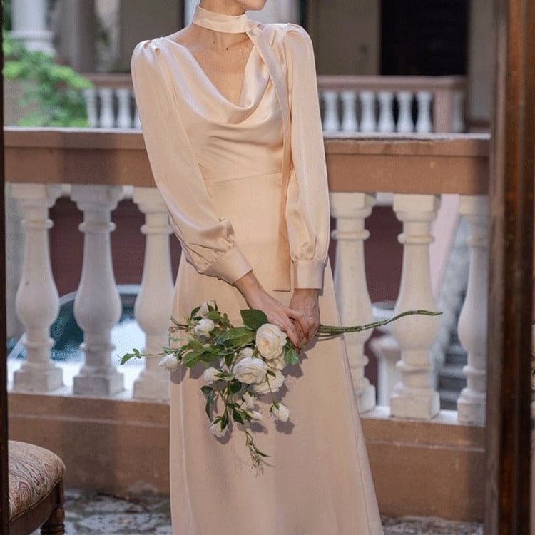 Fairy Tales Aesthetic Vintage Satin Dress With Scarf QueenFunky