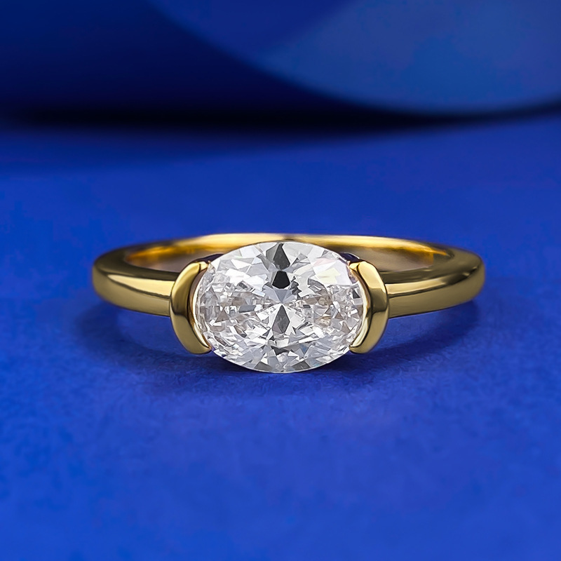 MIKAMU Jewelry S925 Silver Minimalist 6*8mm Oval High Carbon Diamond Ring for Women