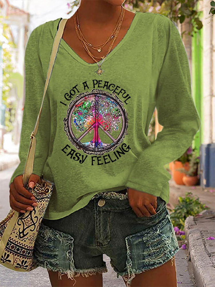 Comstylish Women's I Got Peaceful Easy Feeling Hippie Vibe Print Long Sleeve T-Shirt