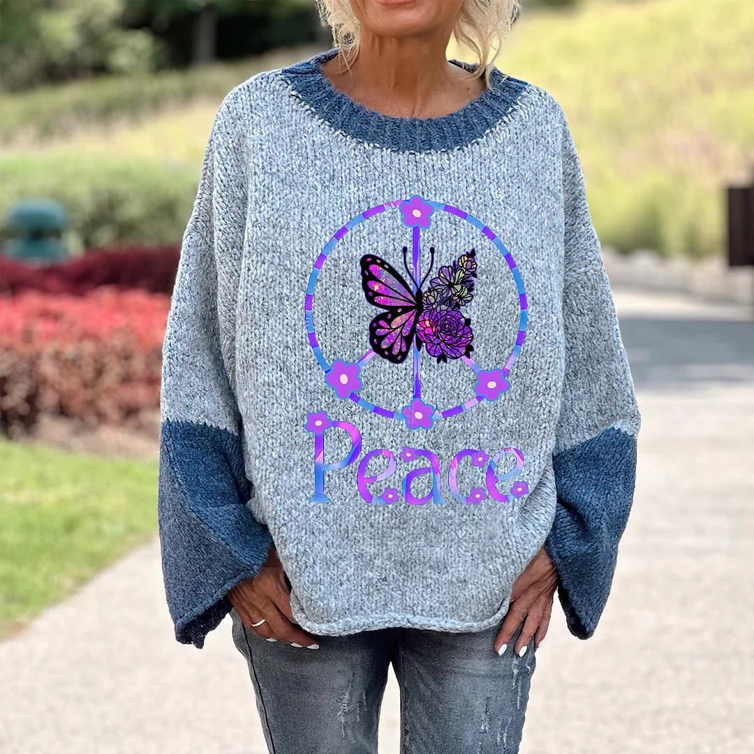 Peace Butterfly Printed Women's Loose Sweater