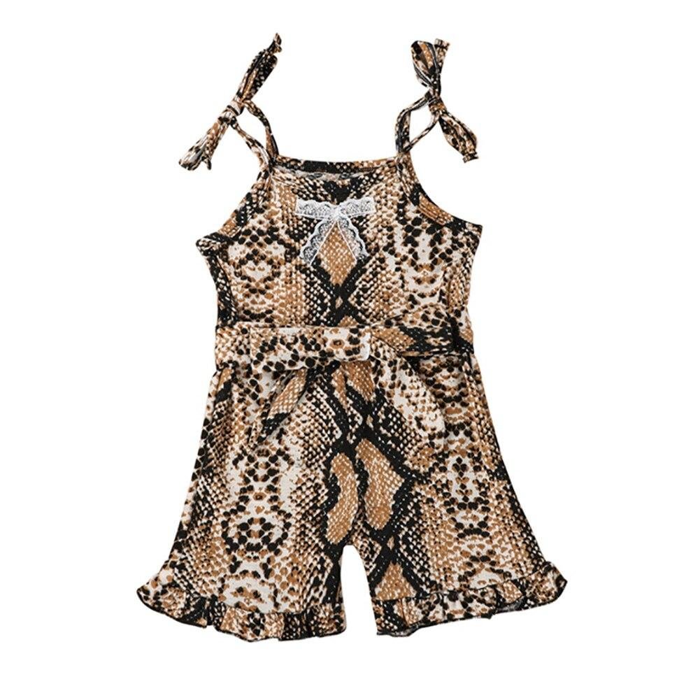 Infant Kids Baby Girl Snake Skin Pattern One-piece Jumpsuit, Sleeveless Flared Pants Lace-up Sling Bodysuit for Summer 6M-4T