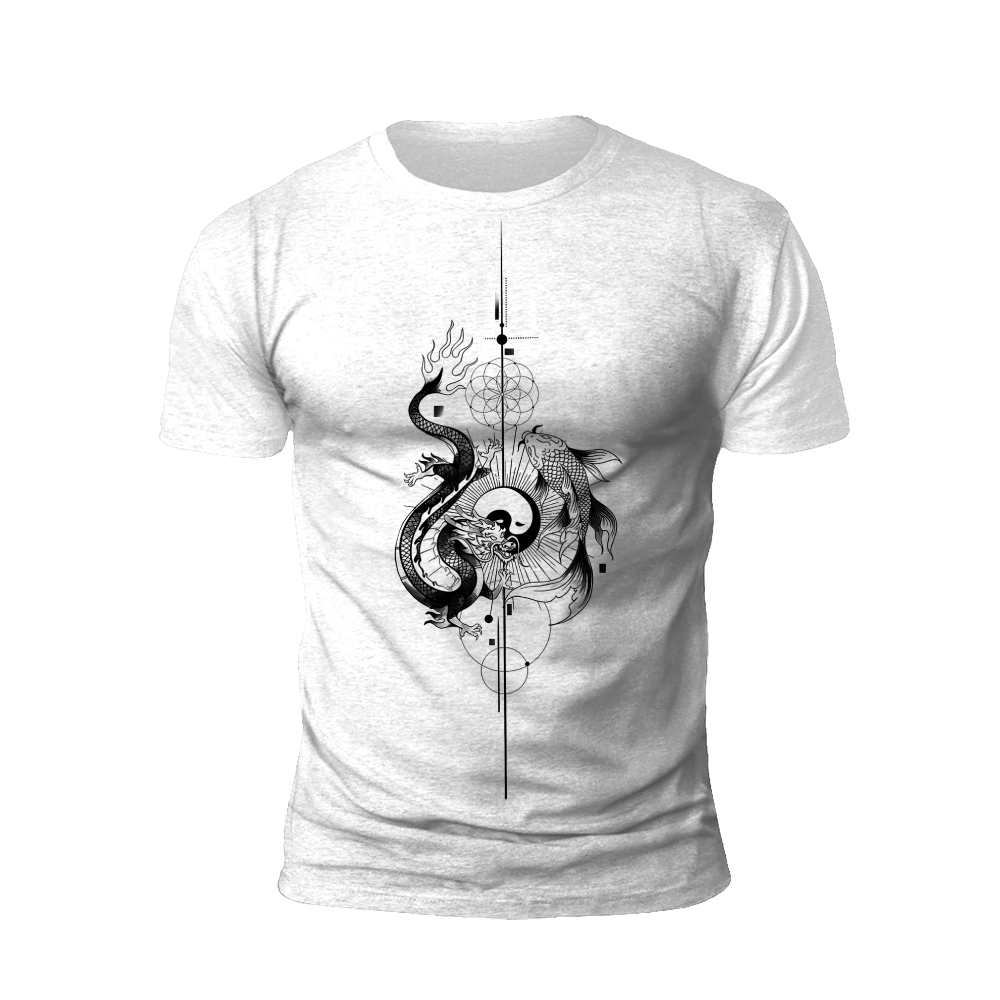 Harmony of Elements: Dragon and Koi Yin-Yang T-shirt