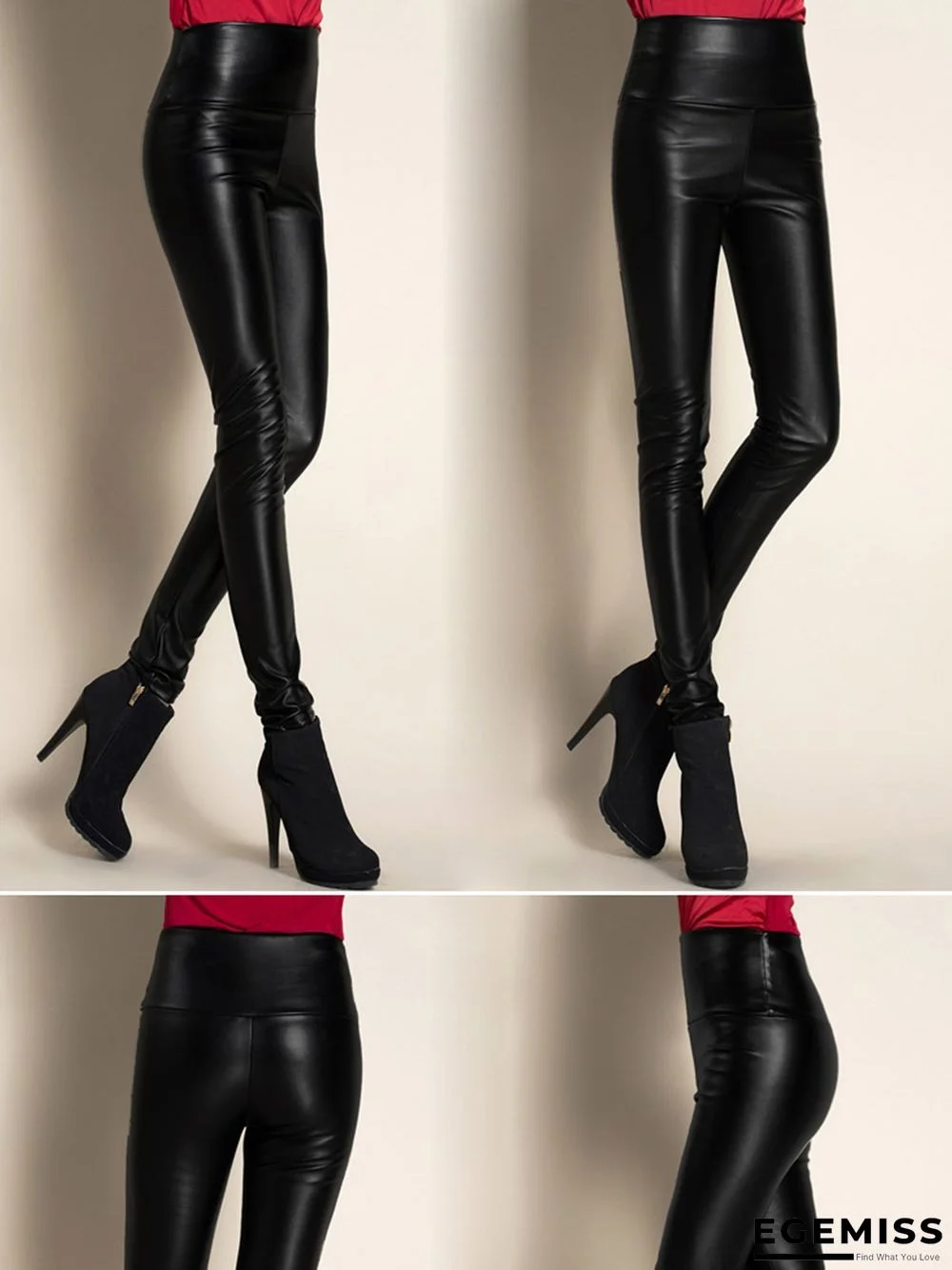 Plus size color elastic pu thick leggings leather Leggings | EGEMISS