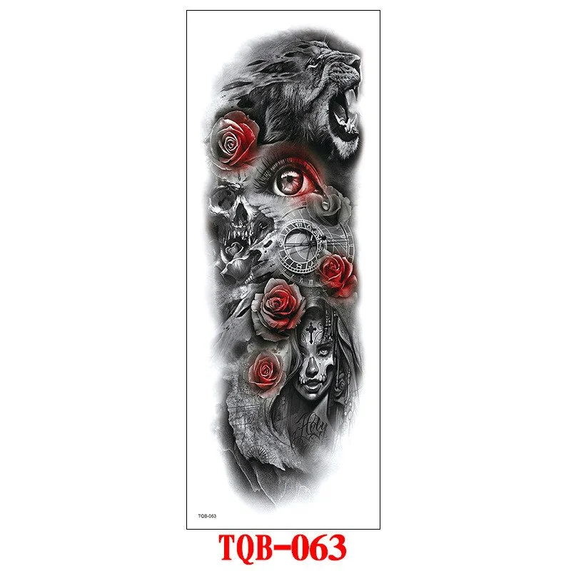 FULL SLEEVE ARM TEMPORARY TATTOO, ORIENTAL DRAGON, LOTUS FLOWERS, MENS, WOMENS