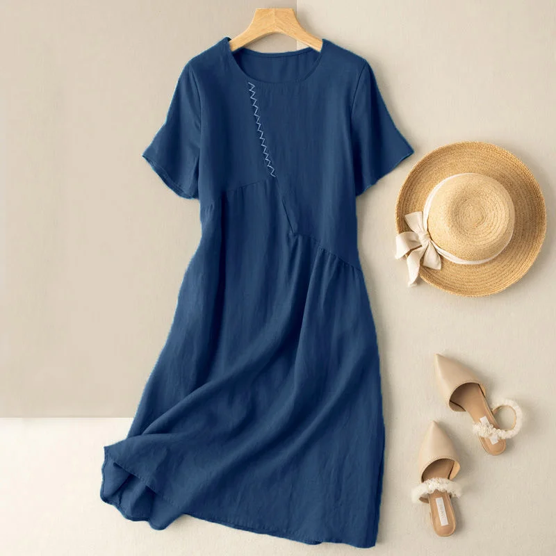 Fashion Casual Solid Color Short Sleeved Midi Dress