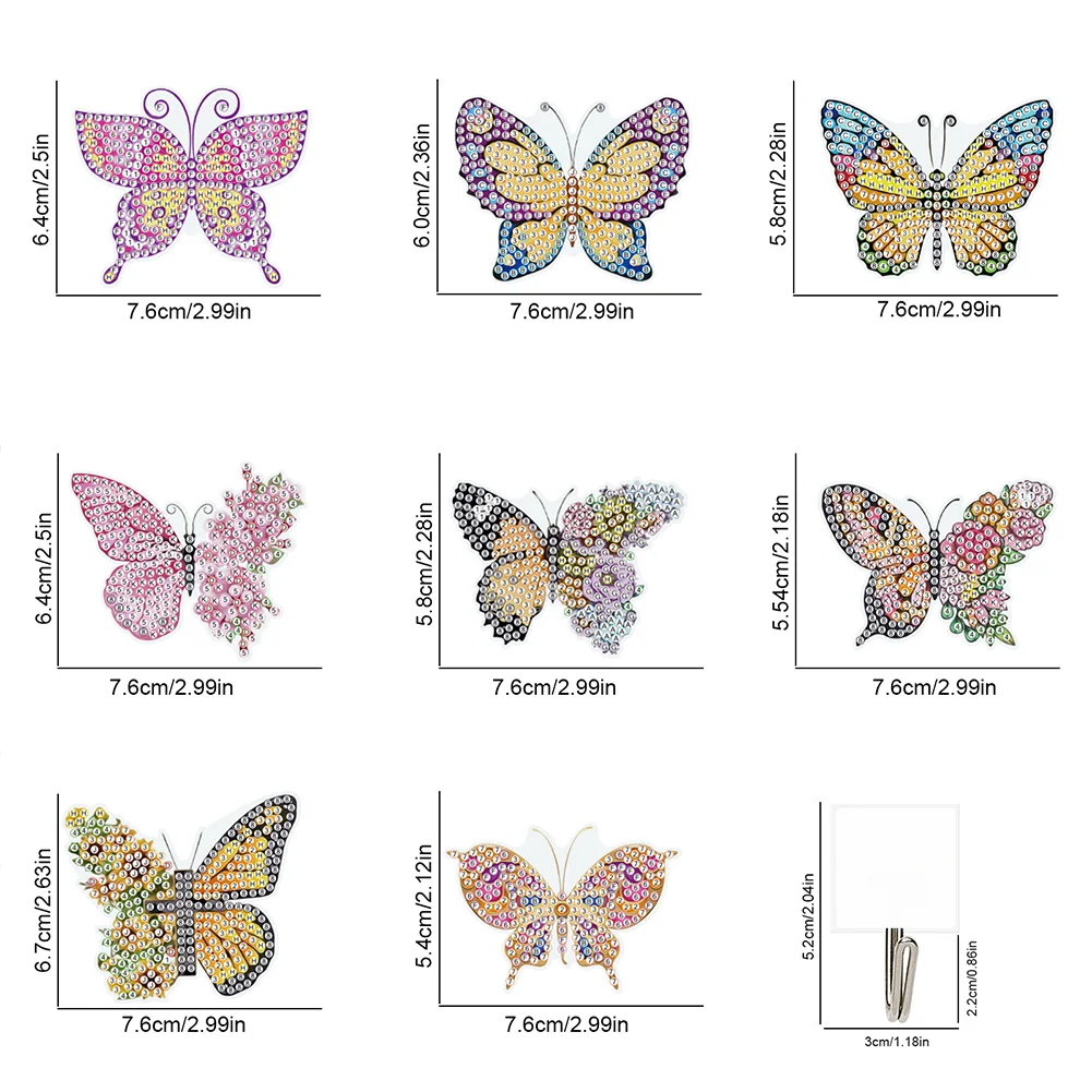 5D DIY 8Pcs Butterfly Diamond Painting Hooks Diamond Art Craft Wall Hooks Home Decor