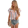 Women's Striped V-neck Ruffled Chiffon Shirt