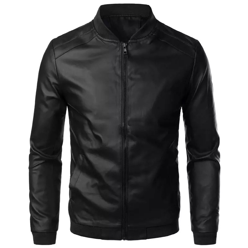 np Men's Leather Jacket Collar Pu Leather Motorcycle Jacket Suit