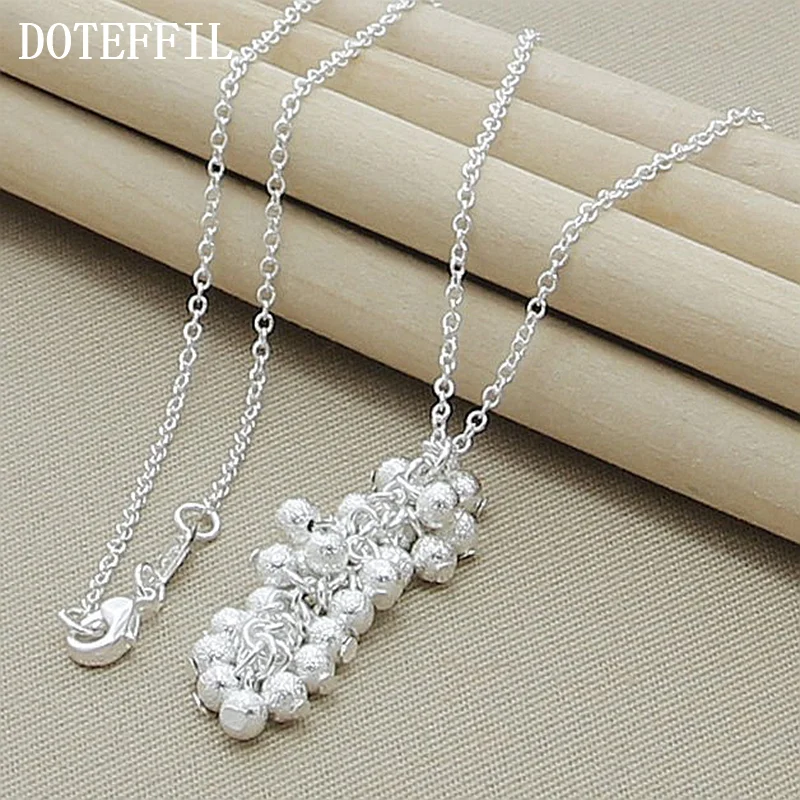 DOTEFFIL 925 Sterling Silver 18 Inch Chain Frosted Grape Beads Pendant Necklace For Women Jewelry