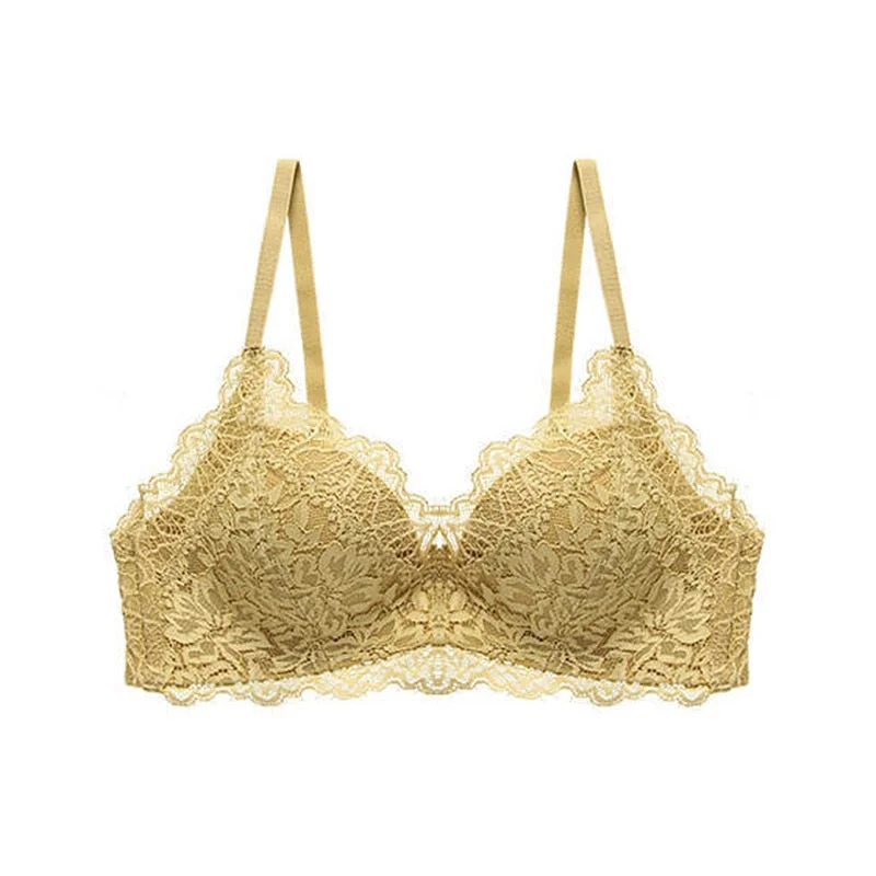 DERUILADY Sexy Lace Floral Push Up Bra Thin Comfortable Lingerie Wireless Adjustable Bralette Backless Bra For Women Underwear