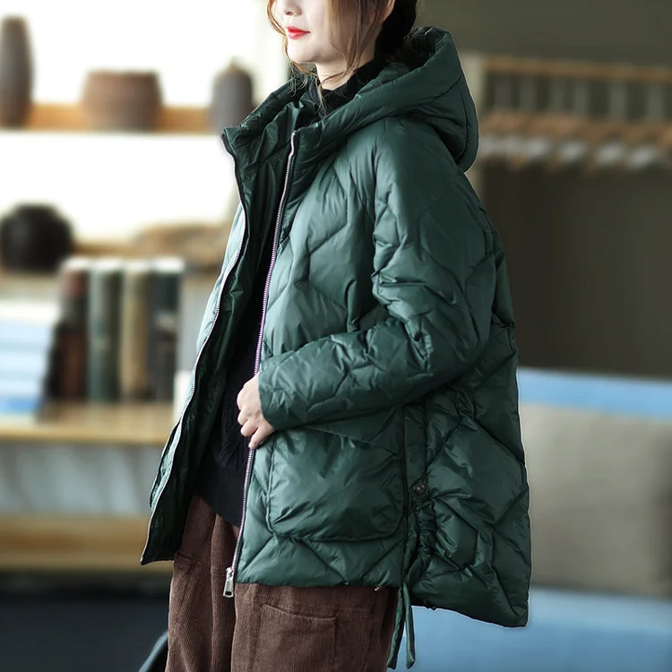 Loose Splicing Hooded Long Sleeve Thickened Down Jacket