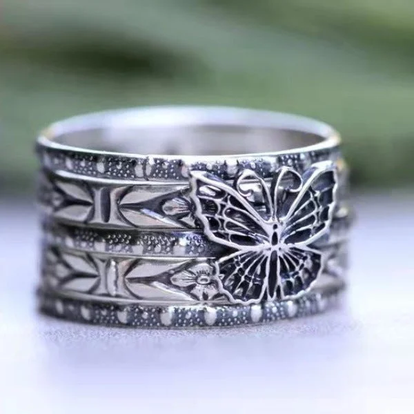 5 Silver Butterfly Ring Set