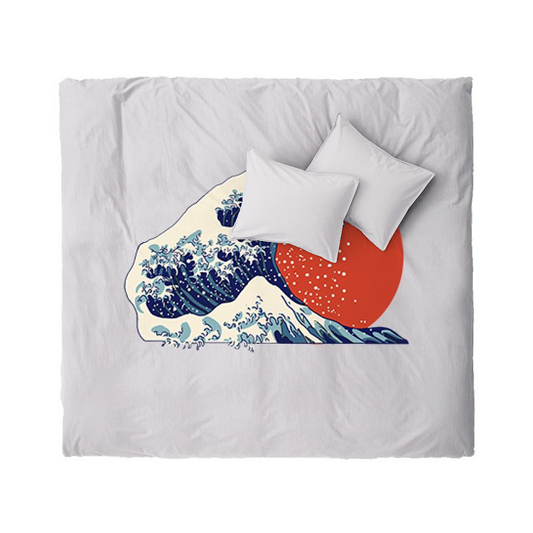 The Great Wave Off Kanagawa And Sun, Ukiyo-e Duvet Cover Set