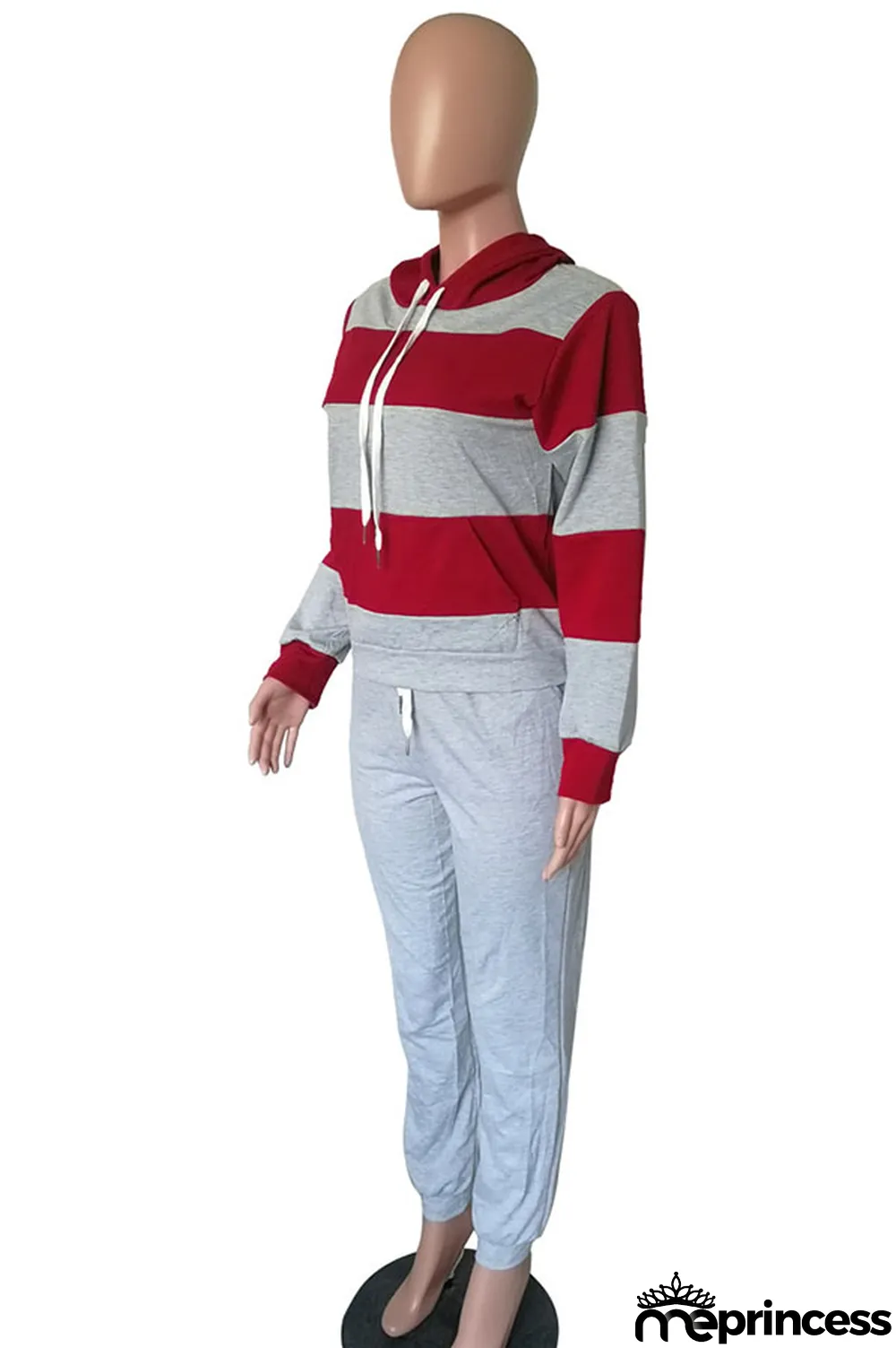Red Polyester OL Striped Patchwork Print pencil Long Sleeve Two Pieces