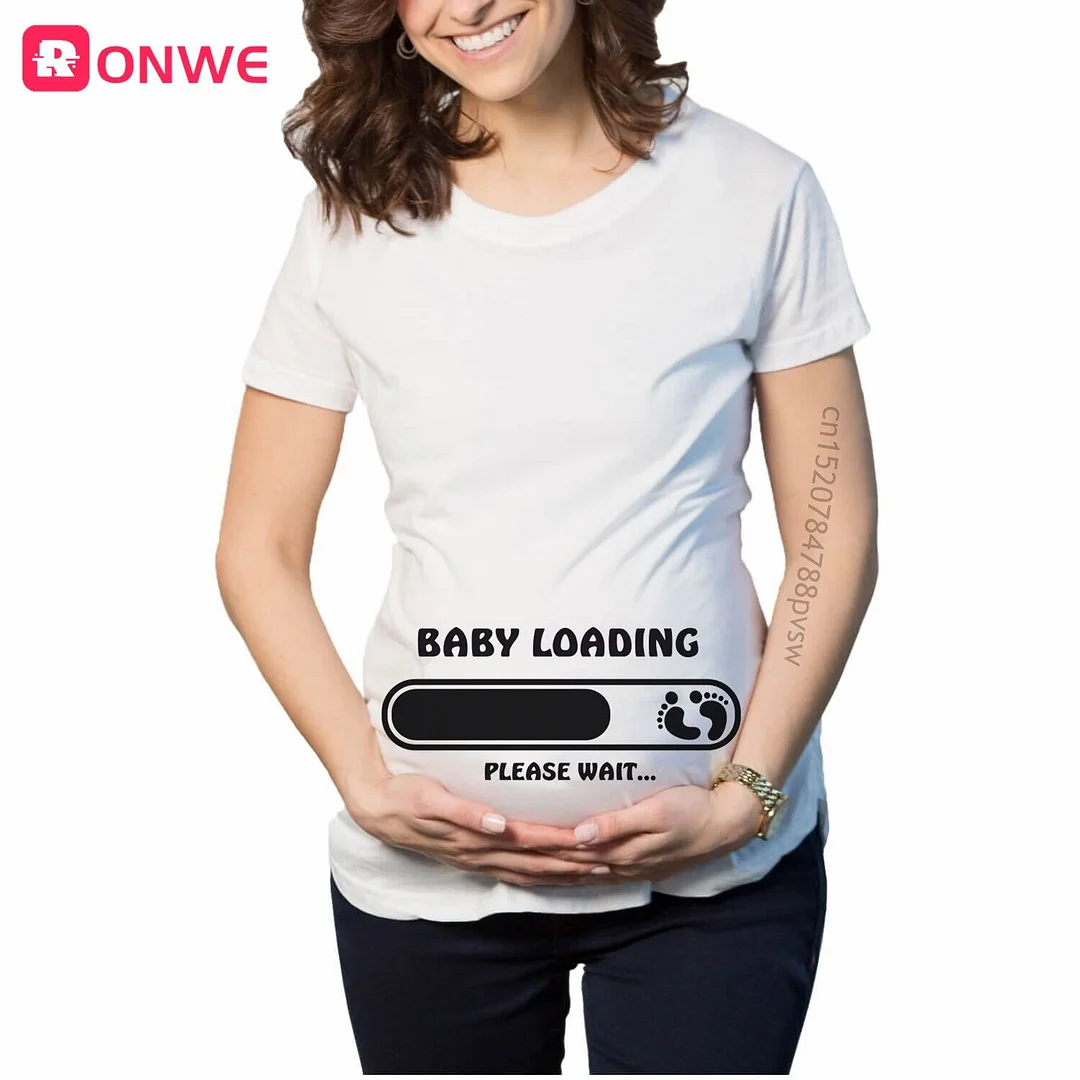 Baby Boy Loading Please Wait Women Pregnant Printed T Shirt Maternity Short Sleeve Pregnancy Announcement Tops Tee Mom Clothes