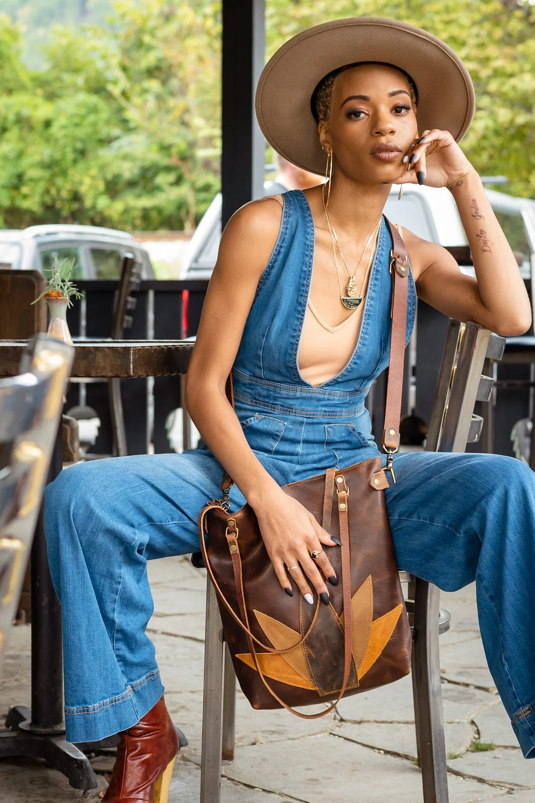 Classic Leather Botanical Tote Bag | Handmade Leather Purse | Large Leather Handbag | The Tall Tote Botanical