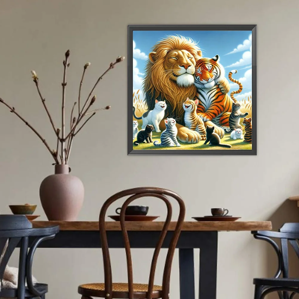 Diamond Painting - Full Round Drill - Cat Tiger Lion(Canvas|40*40cm)