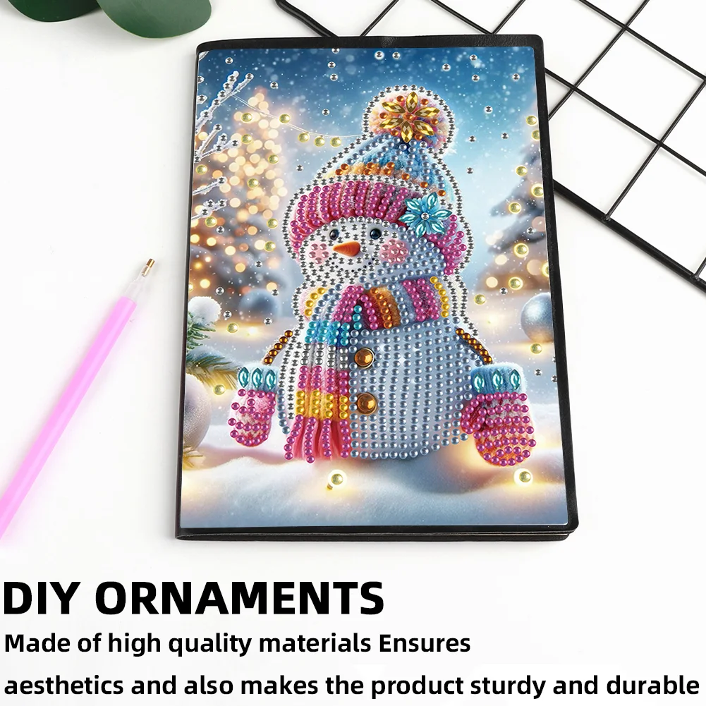 Snowman A5 Size Diamond Painting Notebook Set with 4Pcs Bookmark Holiday Gift