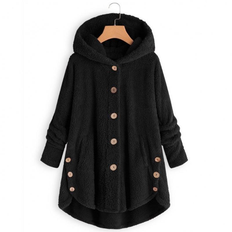 Casual Irregular Solid Color Cozy Fleece Hooded Coat wearshes