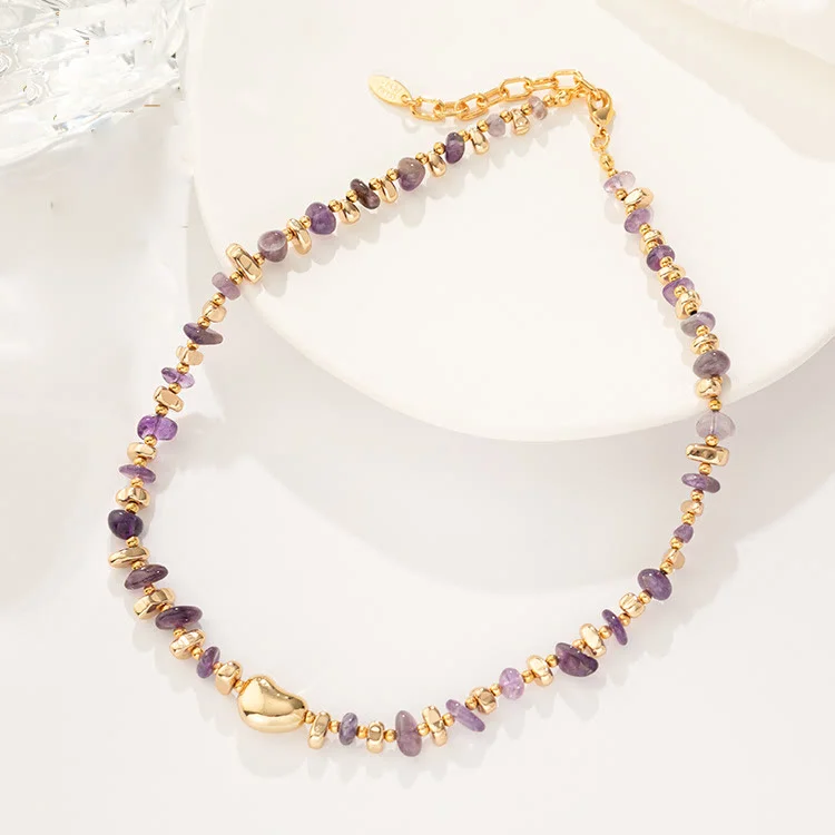 Olivenorma Gold Clavicle Chain Geometric Irregular Amethyst Necklace