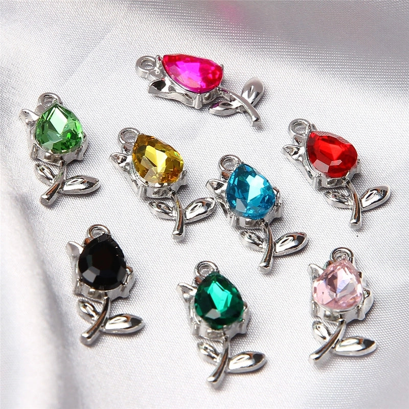 10 PCS/Package 22*10 * 5mm Alloy Artificial Rhinestones Flower Pendant Earring Findings Jewelry Accessories