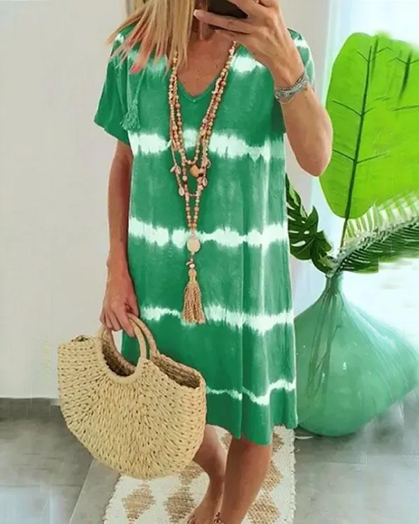 Felidress.com Tie Dye Striped Loose Mini Dress