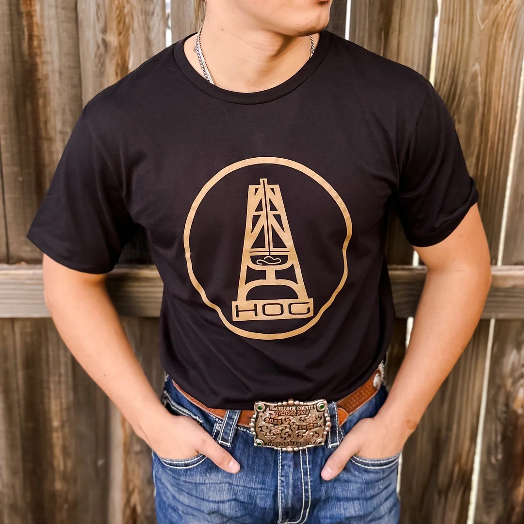 Casual Western Style Black Print T-Shirt