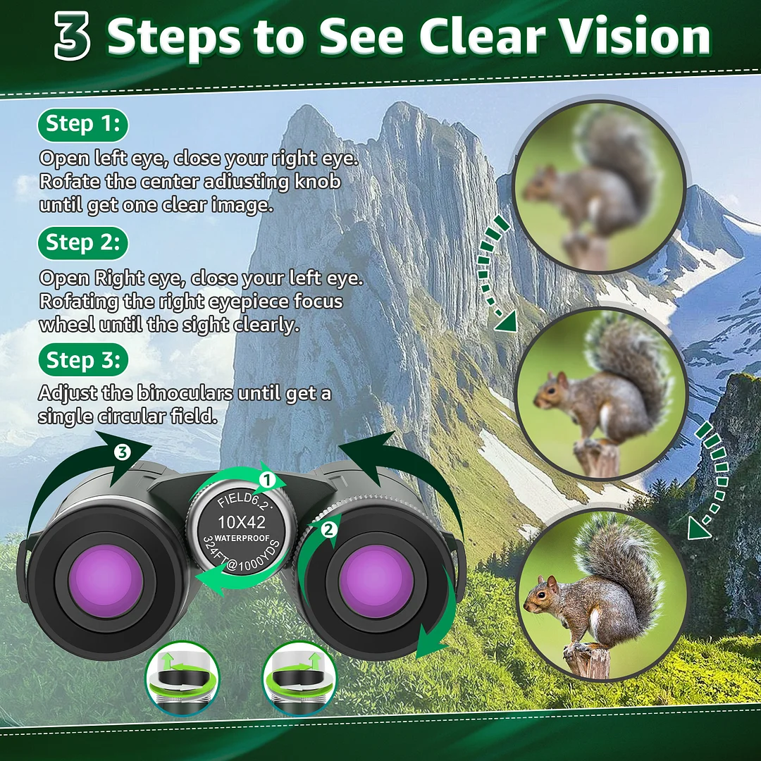 BEBANG 10x42 HD Binoculars for Adults High Powered, Large View Binoculars with Clear Low Light Vision-Binoculars for Bird Watching Travel