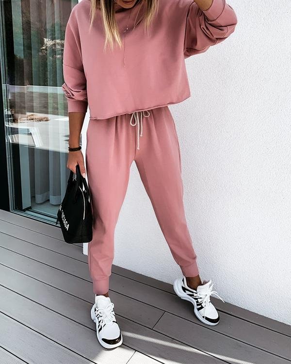 Fashion Solid Color Casual Two-Piece Set